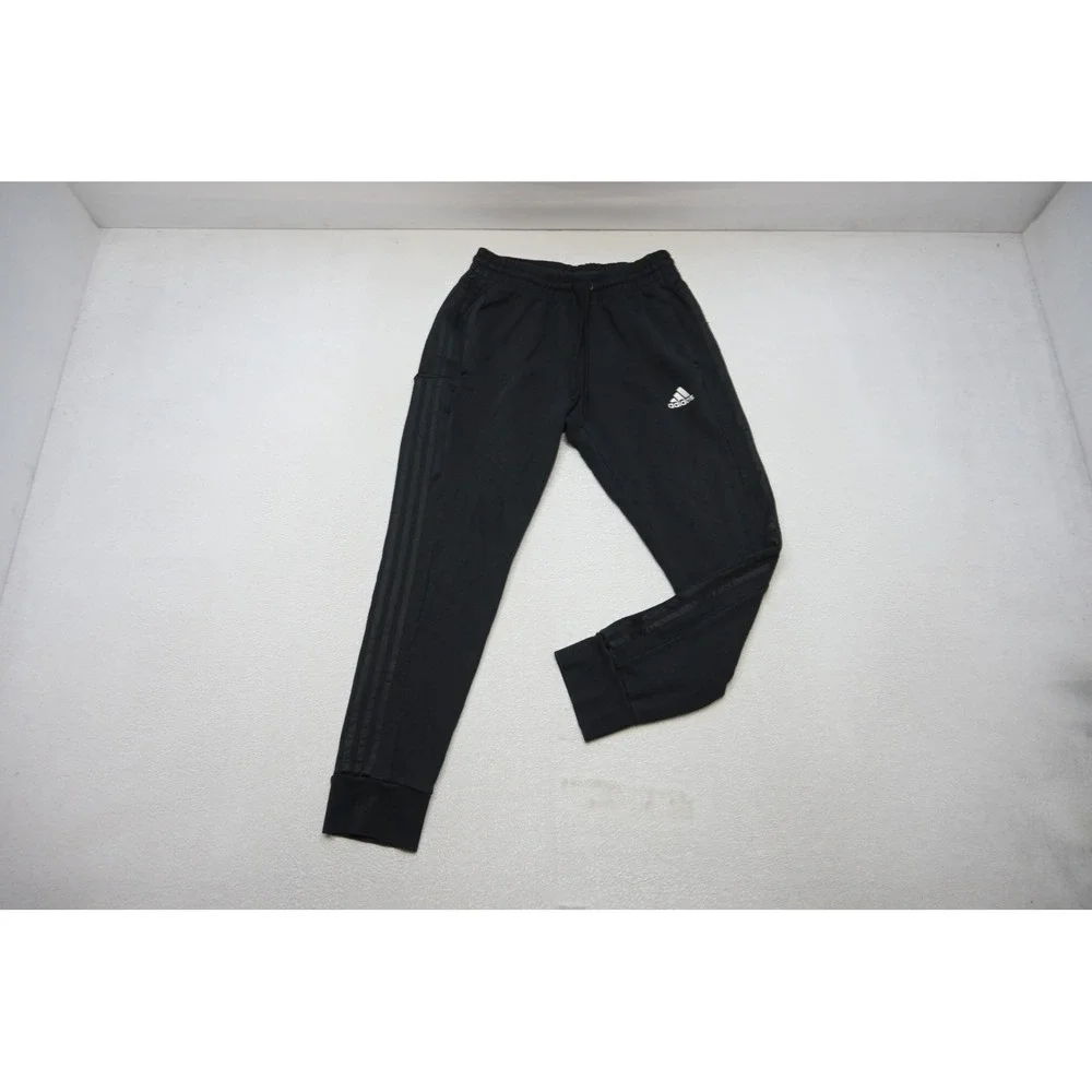 Adidas Joggers Mens Medium Black 3-Stripe Tapered Cuffed Sweatpants‎ Excellent
